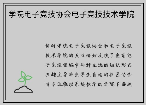学院电子竞技协会电子竞技技术学院